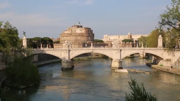 Widok Starożytne Castel Ponte Sant Angelo Rzym Włochy Naturalny Krajobraz — Wideo stockowe