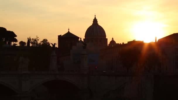 Utsikt Från Pointe Angel Paul Cathedral Solnedgången Vatikanstaten Rom Italien — Stockvideo