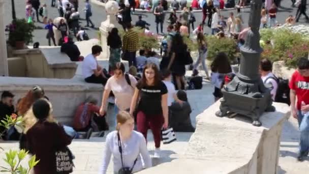 意大利罗马 2019年4月18日 西班牙阶梯广场 Piazza Spagna Trinita Dei Monti — 图库视频影像