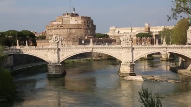 Utsikt Över Det Antika Castel Och Ponte Sant Angelo Rom — Stockvideo