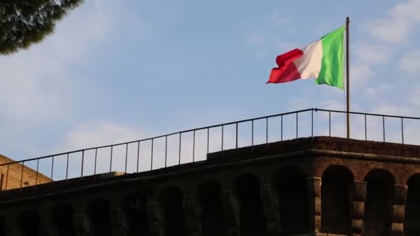 Italian National Flag Rome Italy — ストック動画