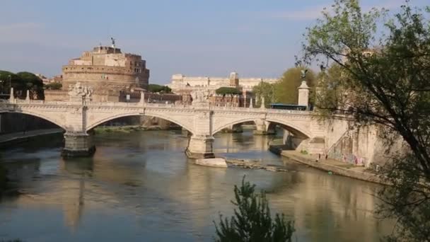 Vista Sull Antico Castel Ponte Sant Angelo Roma Italia Paesaggio — Video Stock