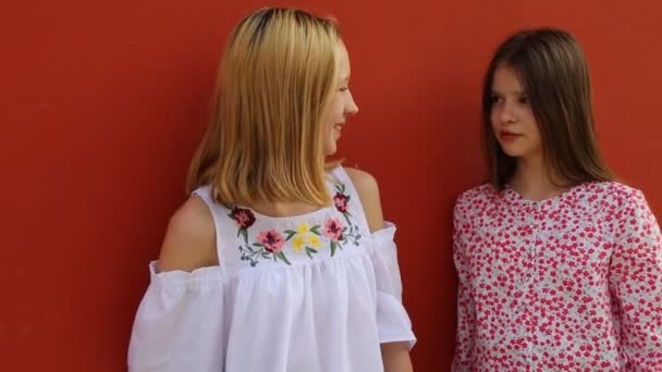 Europeu Adolescente Meninas Estão Conversando Livre Dia Verão Murano Veneto — Vídeo de Stock