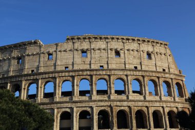 Roma'da Colosseum olarak bilinen ünlü Amphitheatrum Flavium detayları, İtalya.