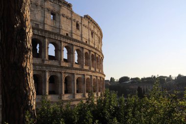 Roma'da Colosseum olarak bilinen ünlü Amphitheatrum Flavium detayları, İtalya.