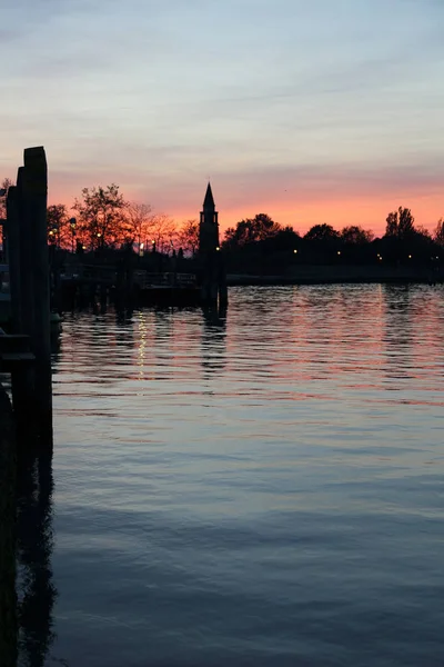 Belo Pôr Sol Ilha Burano Veneto Itália — Fotografia de Stock