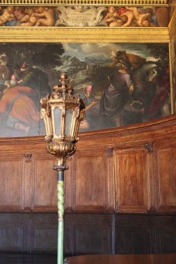 Venedik, Veneto, İtalya - 20 Nisan 2019: Doge Palace'ın iç mekanındaki sanat detayları (Palace Ducale).