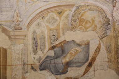 Venedik, Veneto, İtalya - 20 Nisan 2019: Doge Palace'ın iç mekanındaki sanat detayları (Palace Ducale).