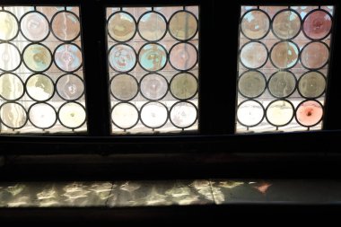 Venedik, Veneto, İtalya - 20 Nisan 2019: Doge Palace'ın iç mekanındaki sanat detayları (Palace Ducale).