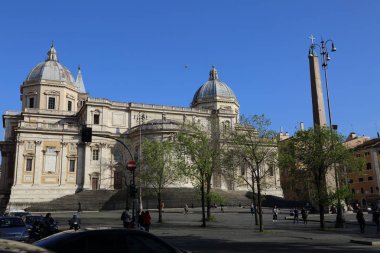 Roma, İtalya - 17 Nisan 2019: Santa Maria Maggiore (AzizE Meryem Ana Kilisesi) Papalık Bazilikası, Piazza dell'Esquilino'daki en büyük Katolik Marian kilisesidir.