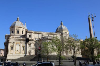Roma, İtalya - 17 Nisan 2019: Santa Maria Maggiore (AzizE Meryem Ana Kilisesi) Papalık Bazilikası, Piazza dell'Esquilino'daki en büyük Katolik Marian kilisesidir.