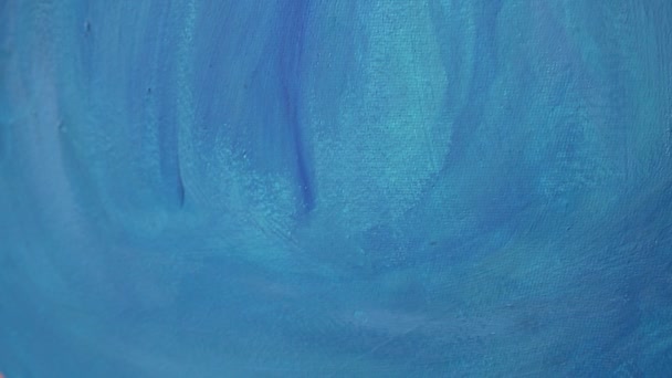 手绘蓝色丙烯酸纹理背景作为抽象的当代艺术绘画 所选焦点 模糊散景 — 图库视频影像