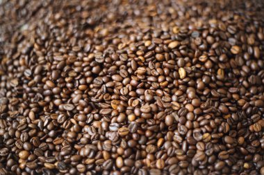 Kahve çekirdekleri testured arka plan bulanıklık. Defokus (veya seçili odak) kahve dokusu.