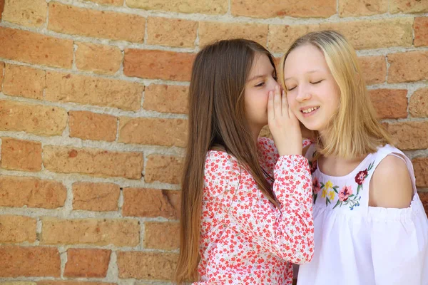 Meninas Adolescentes Bonitas Falar Uns Com Outros Livre — Fotografia de Stock