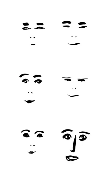 Linha Arte Gráfica Desenhada Mão Conjunto Com Rostos Retrato Mulher — Fotografia de Stock