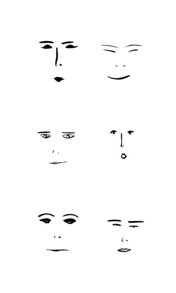 Línea Arte Gráfico Dibujado Mano Con Caras Retrato Mujer — Foto de Stock