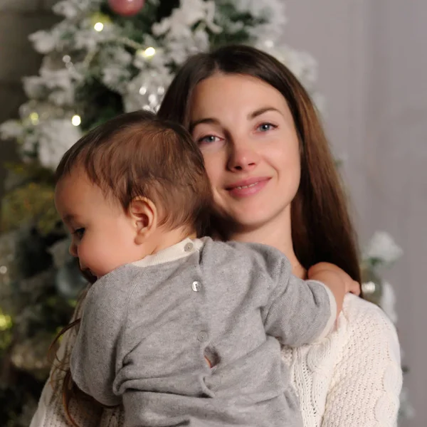 Mãe Bebê Nas Férias Natal — Fotografia de Stock