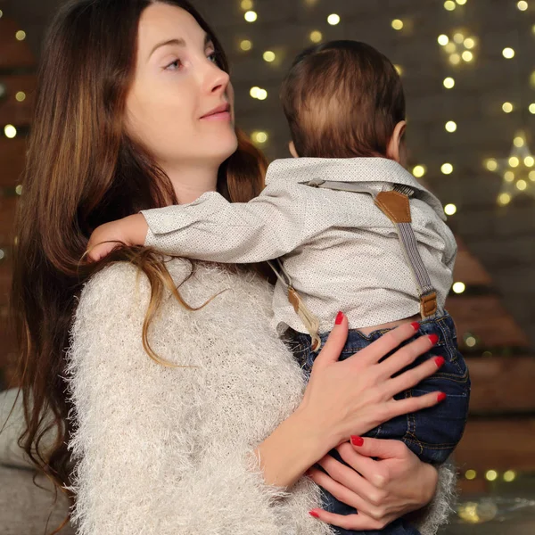 Madre Bebé Vacaciones Navidad —  Fotos de Stock