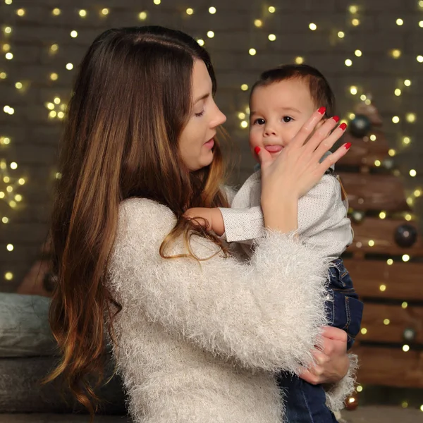 Madre Bambino Vacanza Natale — Foto Stock