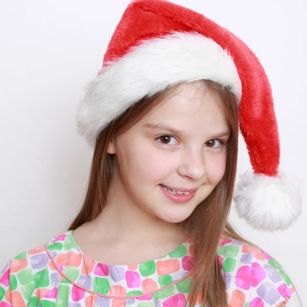 Liten Flicka Santa Hatt — Stockfoto