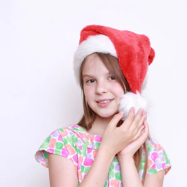 Liten Flicka Santa Hatt — Stockfoto