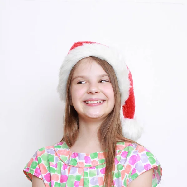 Malá Holčička Santa Hat — Stock fotografie