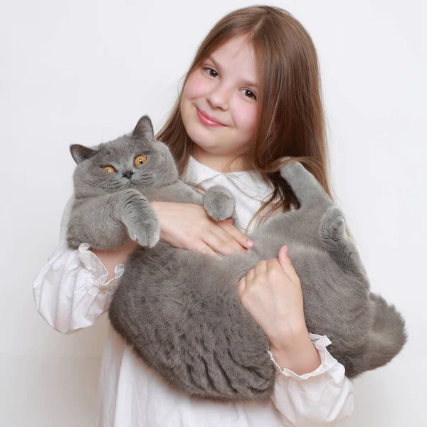 漂亮的小女孩和一只猫 — 图库照片