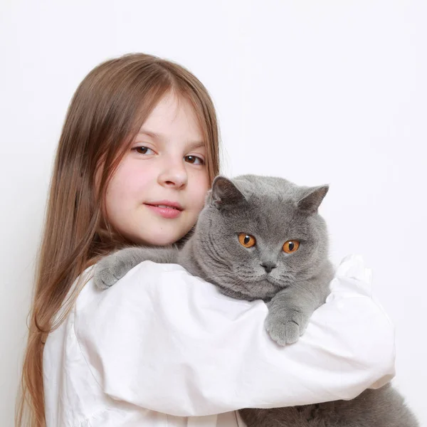 Красивая Маленькая Девочка Кошка — стоковое фото