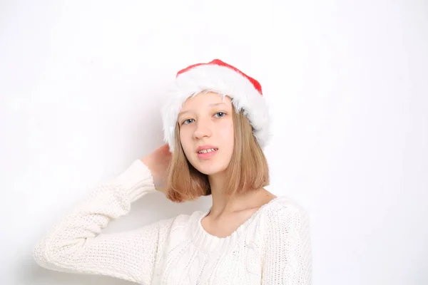 Sombrero Santa Chica Adolescente Tema Navidad — Foto de Stock