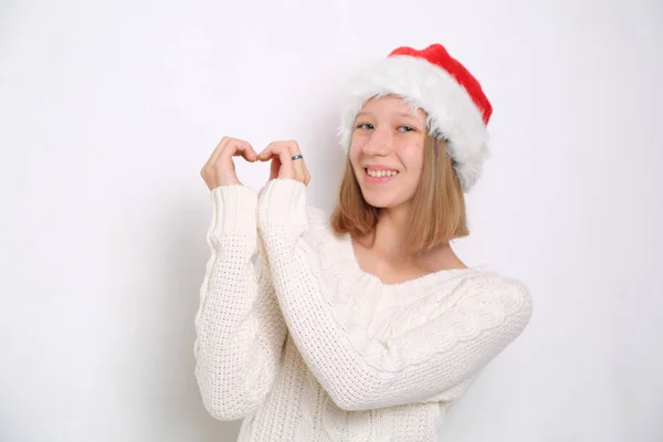 Santa Kapelusz Nastolatek Dziewczyna Boże Narodzenie Tematu — Zdjęcie stockowe