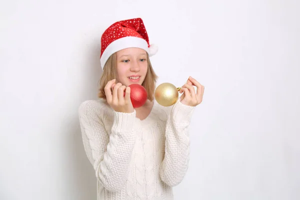 Sombrero Santa Chica Adolescente Tema Navidad —  Fotos de Stock