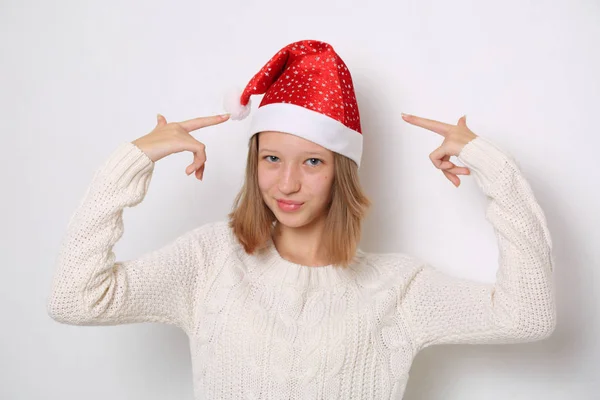 Babbo Natale Cappello Teen Girl Sul Tema Natale — Foto Stock