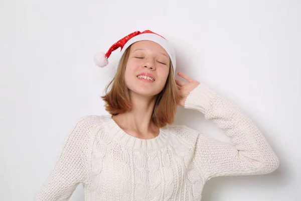 Chapeau Santa Sur Jeune Fille Sur Thème Noël — Photo