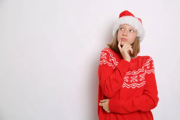 Chapeau Santa Sur Jeune Fille Sur Thème Noël — Photo