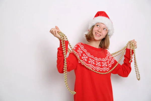 Santa Hatt Tonåring Flicka Jultema — Stockfoto