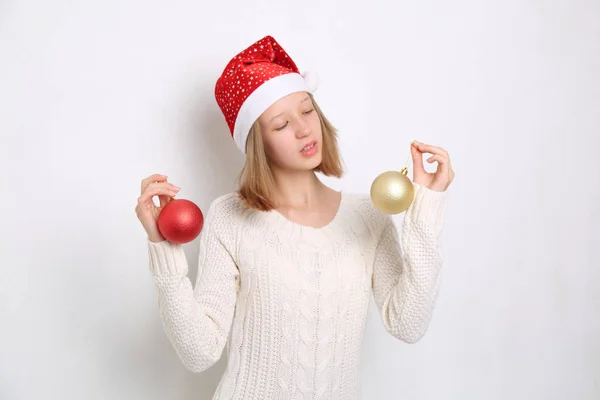 Chapeau Santa Sur Jeune Fille Sur Thème Noël — Photo