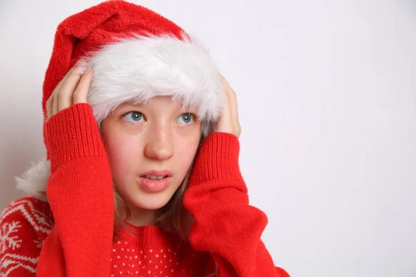 Sombrero Santa Chica Adolescente Tema Navidad —  Fotos de Stock