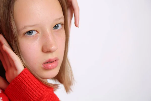 Studioporträt Eines Europäischen Teenie Mädchens Zum Thema Weihnachten — Stockfoto