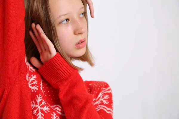 Studioporträt Eines Europäischen Teenie Mädchens Zum Thema Weihnachten — Stockfoto