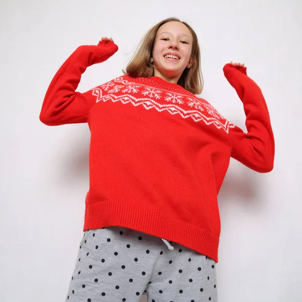 Retrato Estúdio Menina Adolescente Europeia Tema Natal — Fotografia de Stock