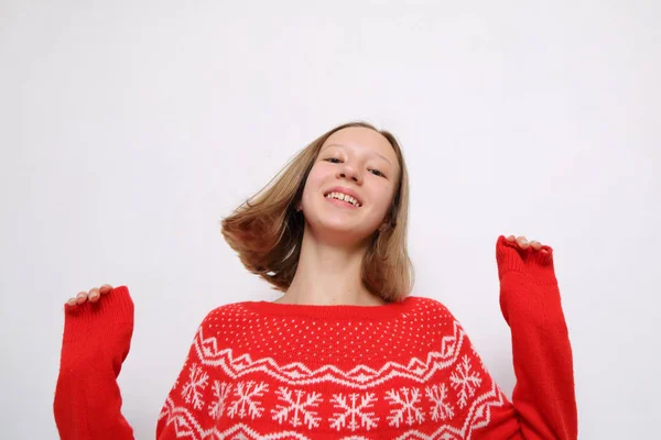 Retrato Estúdio Menina Adolescente Europeia Tema Natal — Fotografia de Stock