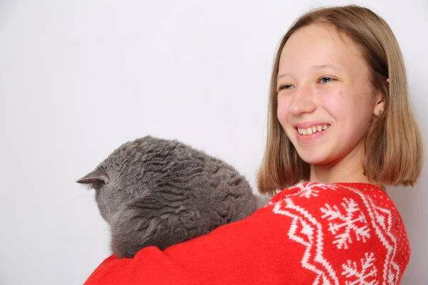 Beatiful Adolescente Menina Gato — Fotografia de Stock