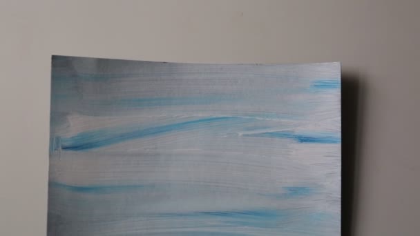 Hedendaagse Kunst Abstract Kunstschilderkunst Met Blauwe Witte Kleuren Papier — Stockvideo