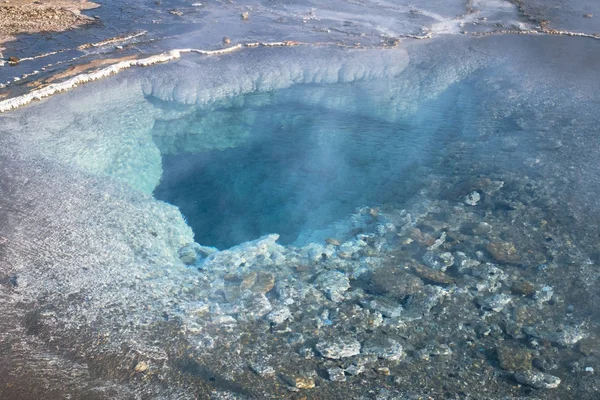 Transparent aquamarine hot water basin in the Grand Geyser area