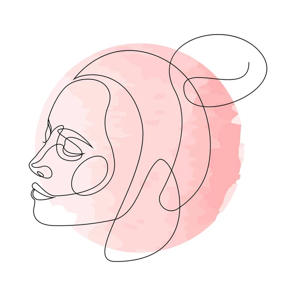 Desenho de linha contínua de Retrato de um rosto de Mulher Bonita. The Concept of Skin or Hair Beauty Care for young female models (em inglês). Modelo de beleza de moda com um fundo branco. Ilustração vetorial — Vetor de Stock