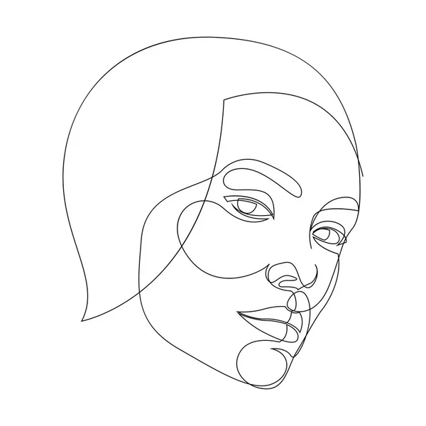 Desenho de linha contínua de Retrato de um rosto de Mulher Bonita. The Concept of Skin or Hair Beauty Care for young female models (em inglês). Modelo de beleza de moda com um fundo branco. Ilustração vetorial — Vetor de Stock
