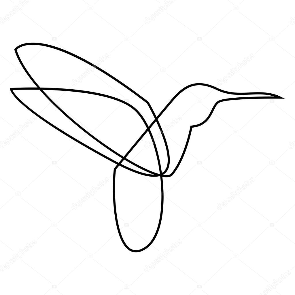 One line colibri flies design silhouette. Hand drawn minimalism style vector illustration
