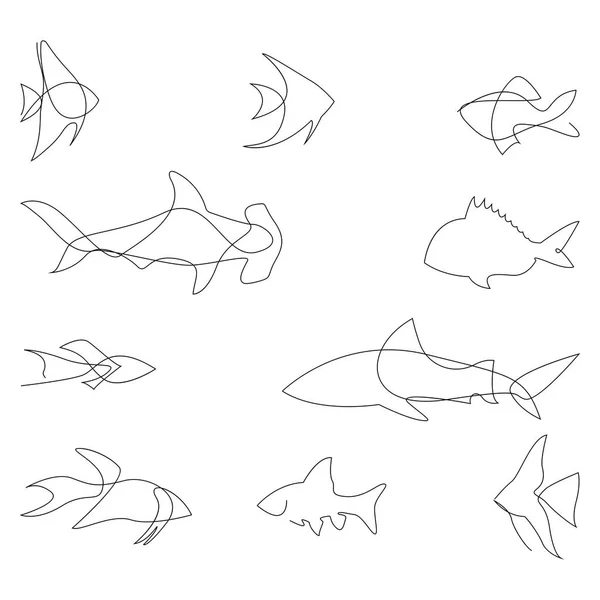 Uma linha de silhueta de design de peixe. Design de logotipo. ilustração vetor estilo minimalismo desenhado à mão. —  Vetores de Stock