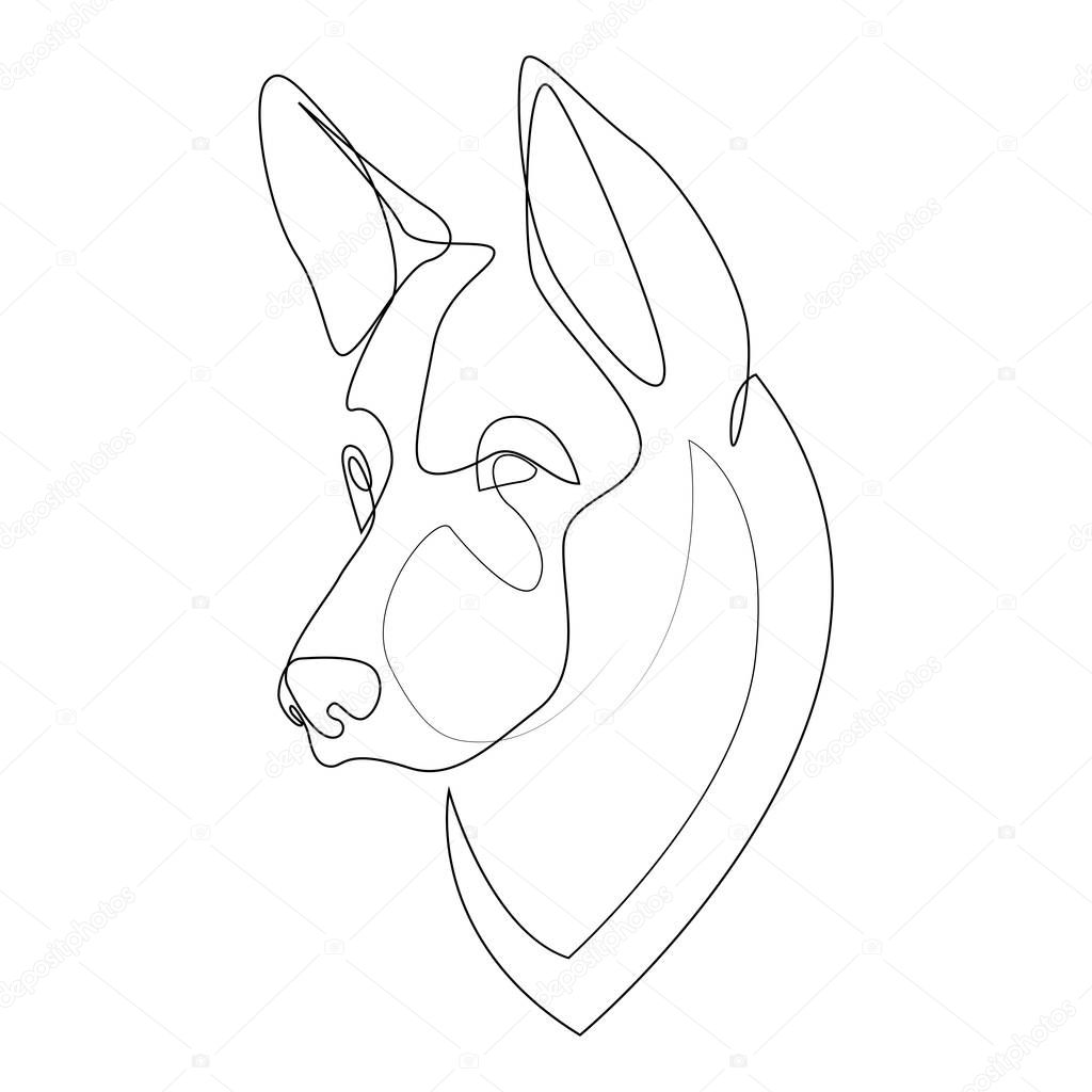 Continuous line German Shepherd. Single line minimal style Shepherd dog vector illustration. Portrait