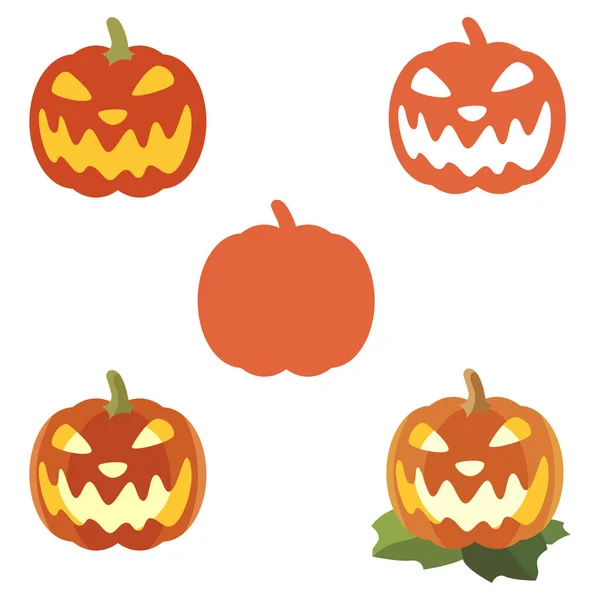 Halloween-Kürbisse mit lustigen Gesichtern. Minimaler Stil Kürbissammlung. Herbstferien. Vektorillustration — Stockvektor